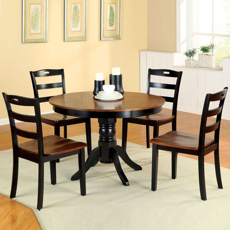 Dining Room Table And Chairs Two Tone Import Direct Furniture 5 Pc Sy Two Tone Single Pedestal Round Table Dining Room Set Wood