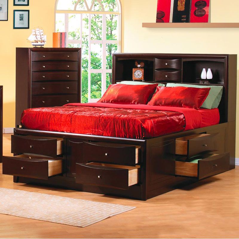 Coaster Phoenix Contemporary Cuccino Queen King Bookcase Coaster Phoenix Contemporary Cuccino Queen King Bookcase Headboard Bed With Underbed Storage Drawers