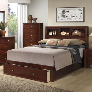 Poundex Deep Rich Cherry Storage Headboard Footboard Queen King Bed Poundex Deep Rich Cherry Storage Headboard Footboard Queen King Bed