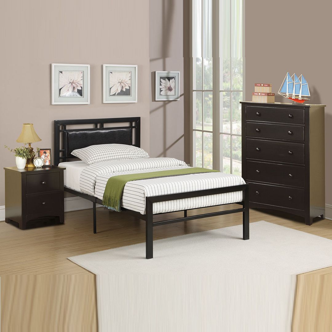 Poundex Brand New Youth Overall Black Faux Leather Upholstered Poundex Brand New Youth Overall Black Faux Leather Upholstered Headboard Metal Twin Full Bed
