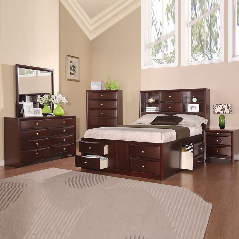 Poundex 5 Pcs Modern Espresso Storage Bookcase Headboard Captains Poundex 5 Pcs Modern Espresso Storage Bookcase Headboard Captains Queen King Bedroom Set