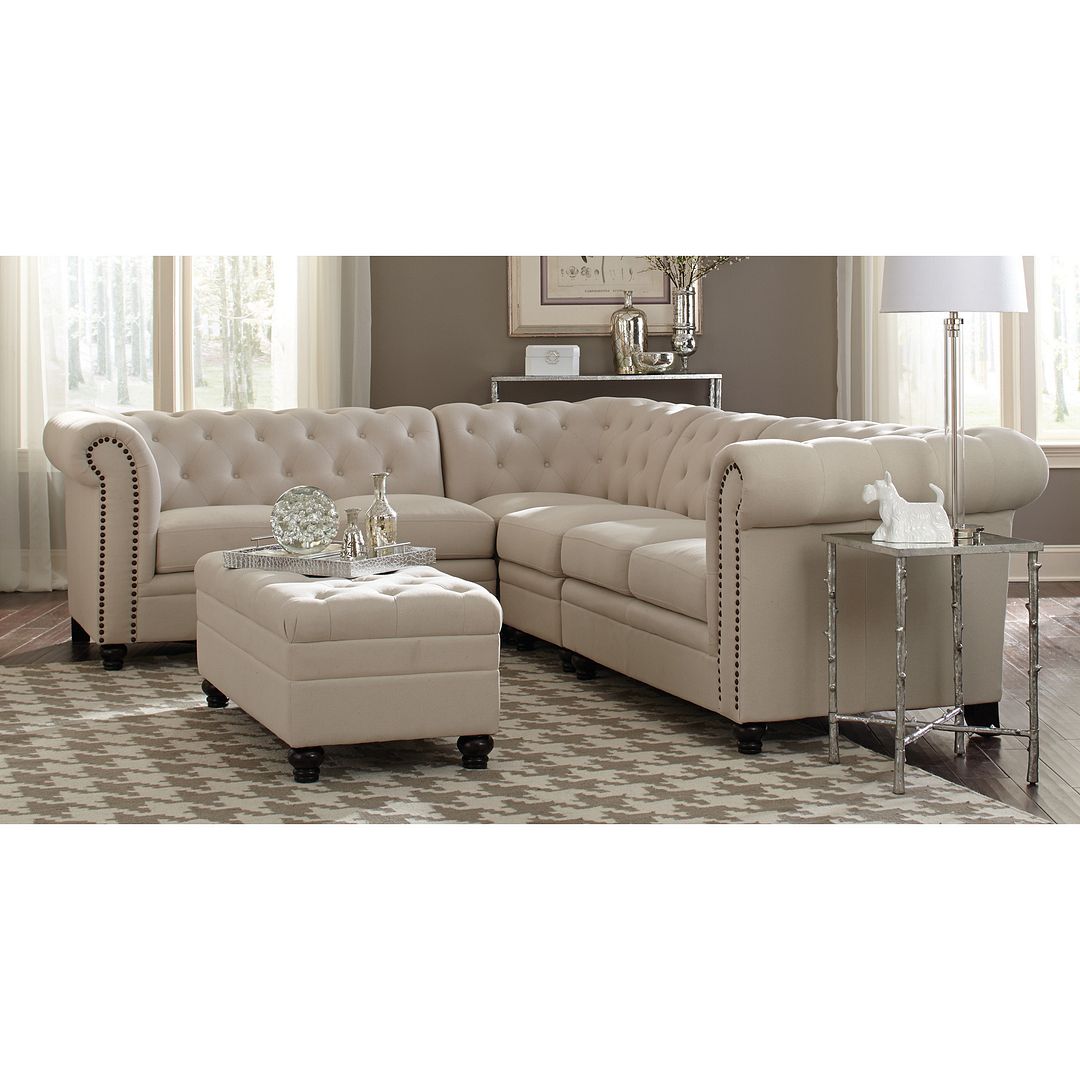 Sectional Sofas Couches Sleeper Sears Coaster Traditional Roy Oatmeal Linen Blend Fabric Nailhead Trim Sectional Sofa And Ottoman
