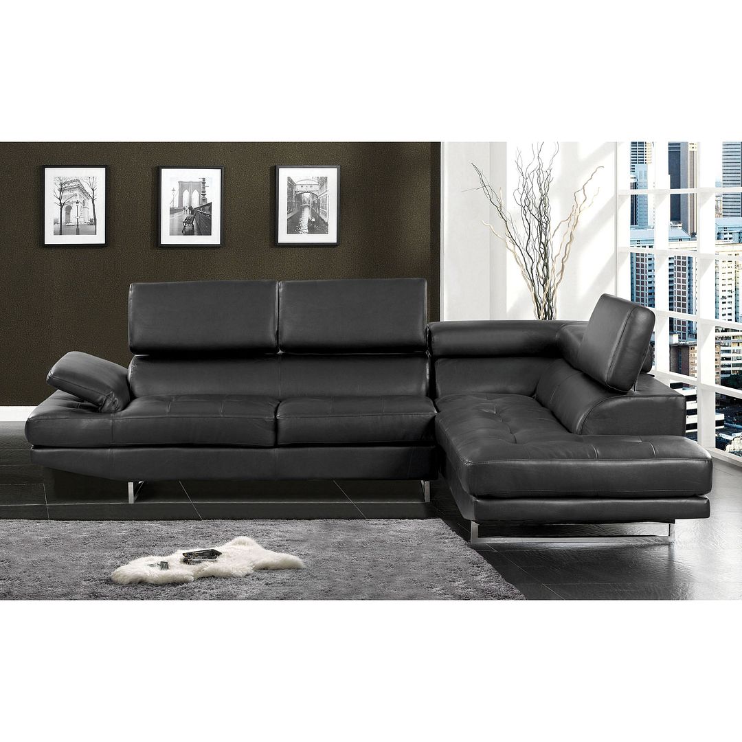 Hm Kemi Contemporary Black Bonded Leather Sectional Sofa Couch