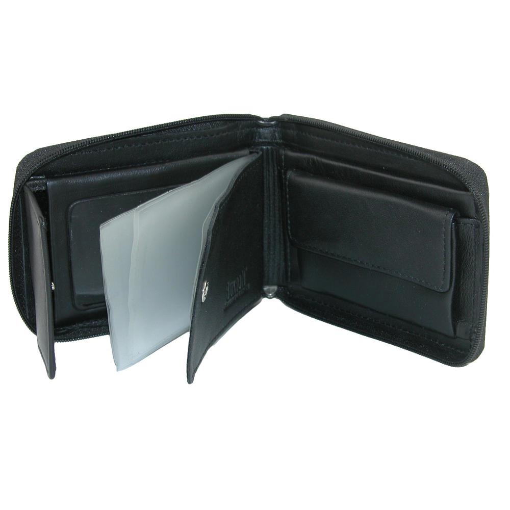 Men's RFID Blocking Leather Wallet - Trifold With Zip Coin Pocket, ID Window - Black - Handmade In India - Model 304