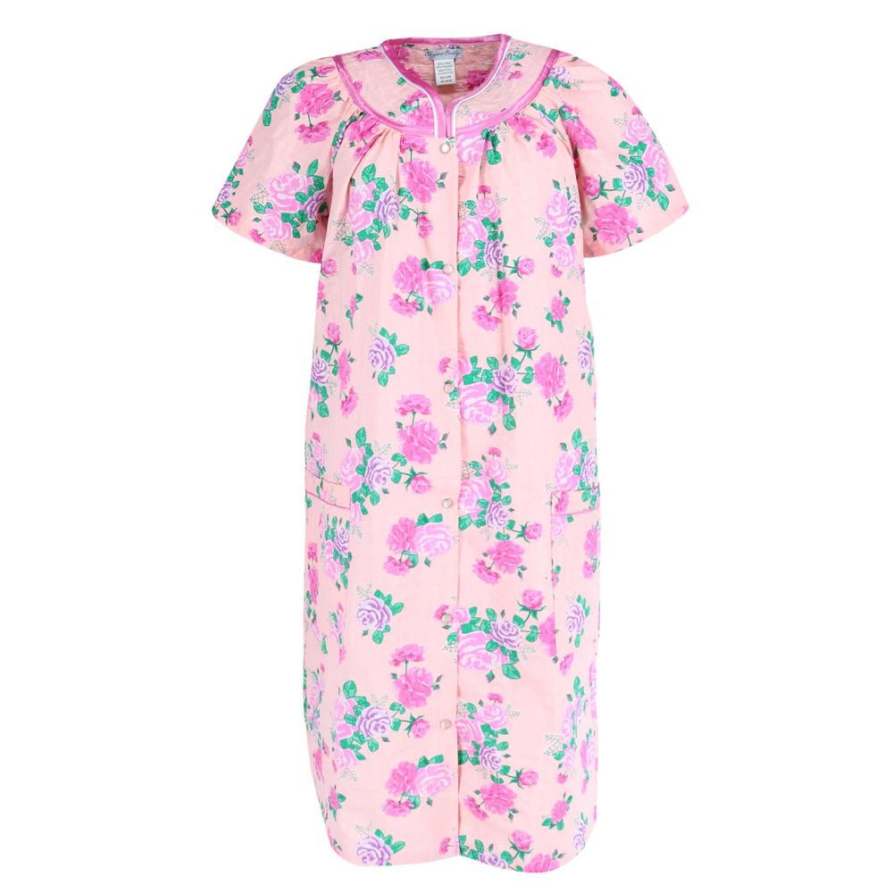 Elegant Emily Women's Floral Print Snap Front Duster Robe with Pockets