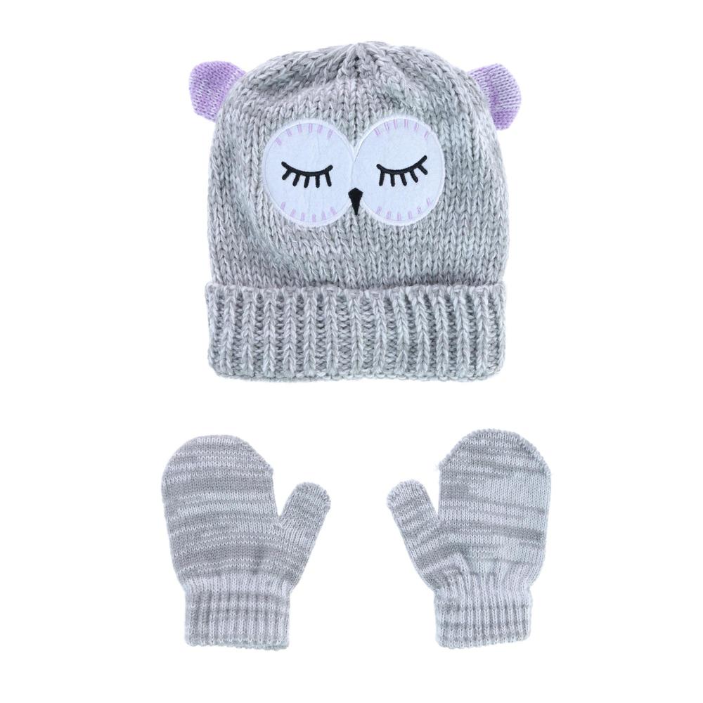 Connex Gear Toddler Girl's 2-4 Knit Critter Beanie Cuff Hat and Mitten Set