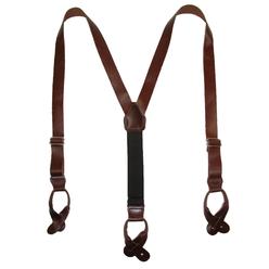 CTM Men's Coated Leather Button-End Y-Back Suspender with Bachelor Buttons