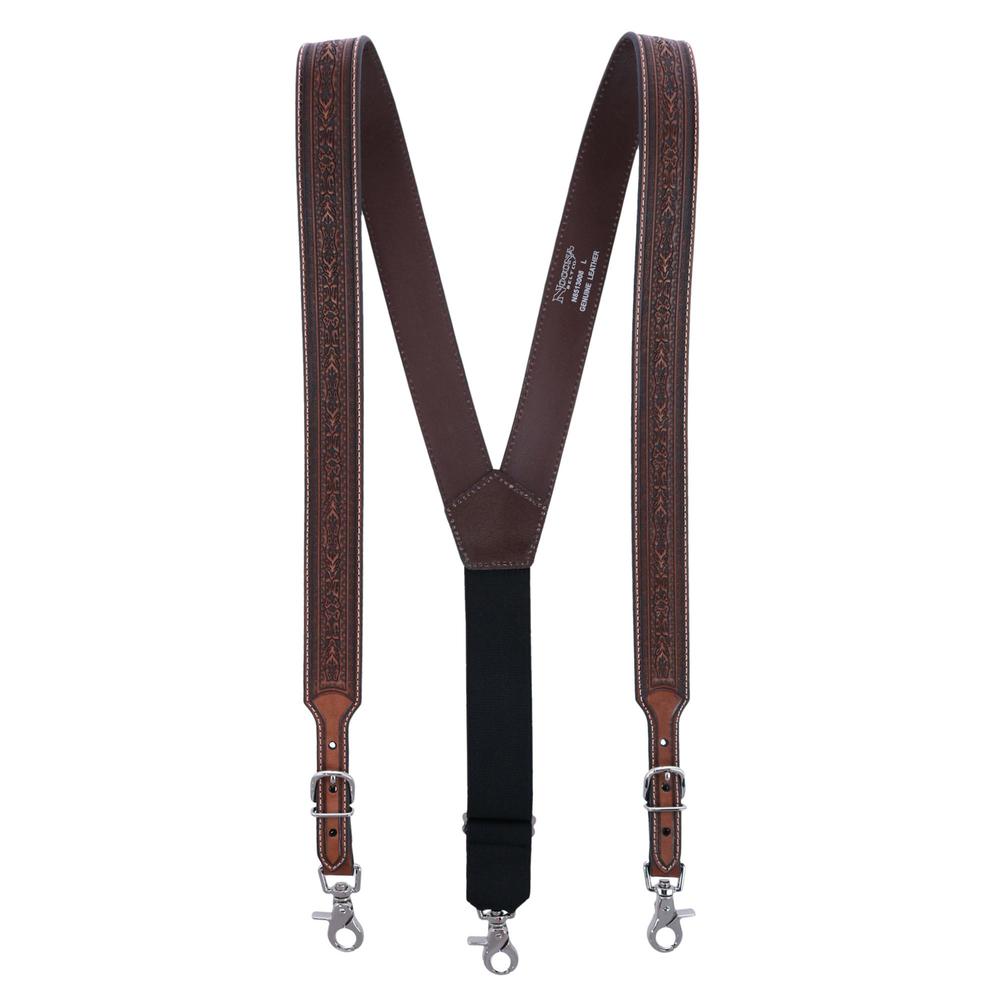 Nocona Belt Co Men's Antique Leather Buckle Suspenders with Detail Inlay