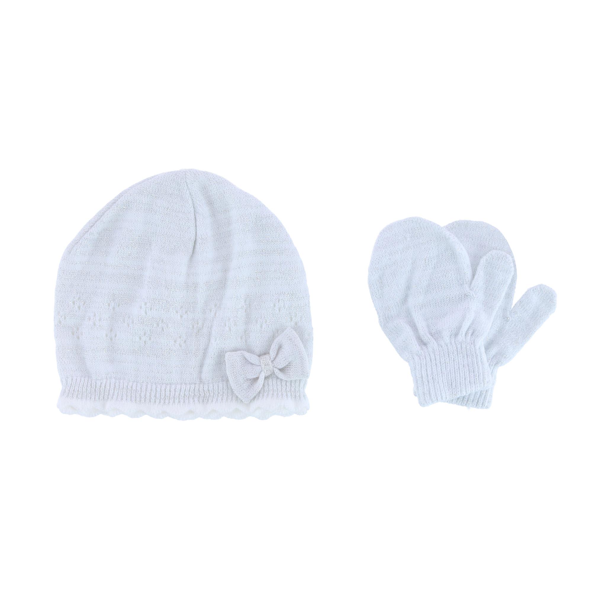 CTM Girl's Infant 0-2 Knit Beanie Hat with Bow and Mitten Set by Connex Gear