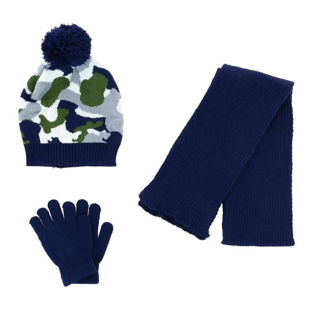 Minus 5 Degrees Boy's One Size Camo Beanie Pom Hat Scarf and Gloves Set