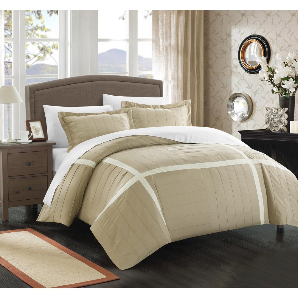 Chic Home Giselle 3 Piece Pleated Patchwork Color Block King Non Kit Duvet Taupe