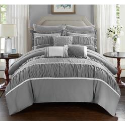 Chic Home Cheryl 10 Piece Pleated & Ruffled King Comforter Set Grey