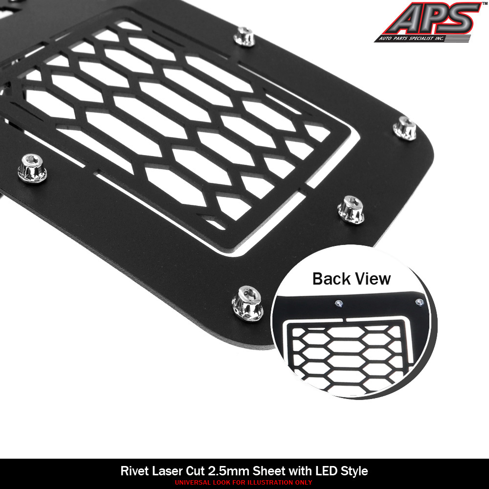 APS For 2015-2017 Ford F-150 Main Stainless Black Laser Cut Mesh Rivets LED Grille