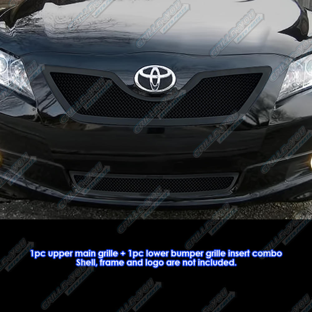 APS Fits 2007-2009 Toyota Camry Black Stainless Steel Mesh Grille Grill Combo Insert