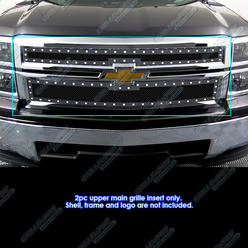 APS For 2014-2015 Chevy Silverado 1500 Stainless Black Rivet Mesh Grille #N19-H7715LC