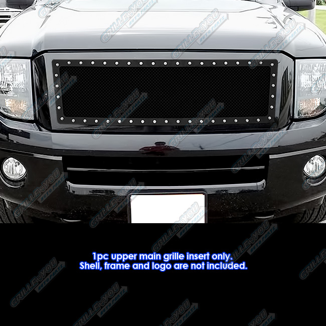 APS For 2007-2013 Ford Expedition Stainless Steel Black Rivet Grille Inserts #N19-H9435LF