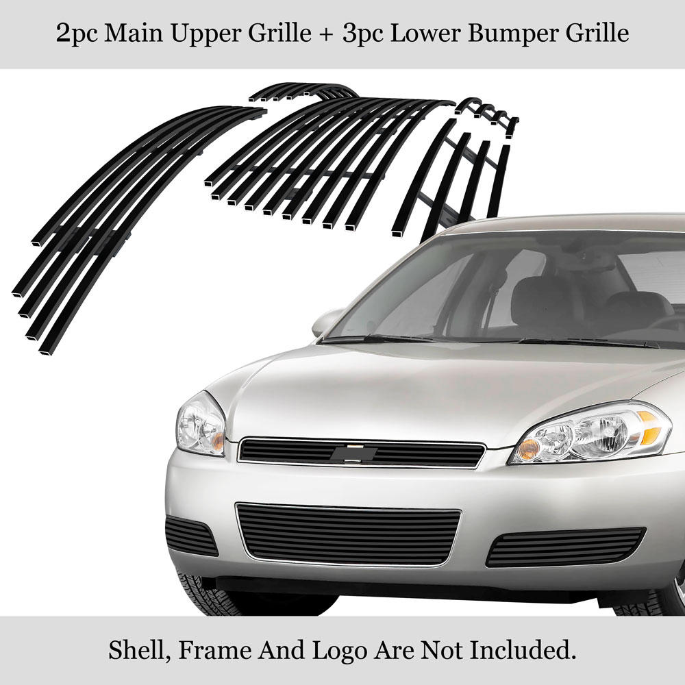 APS For 2006-2013 Chevy Impala LT/LS W/O Fog Light Black Billet Grille Insert Combo