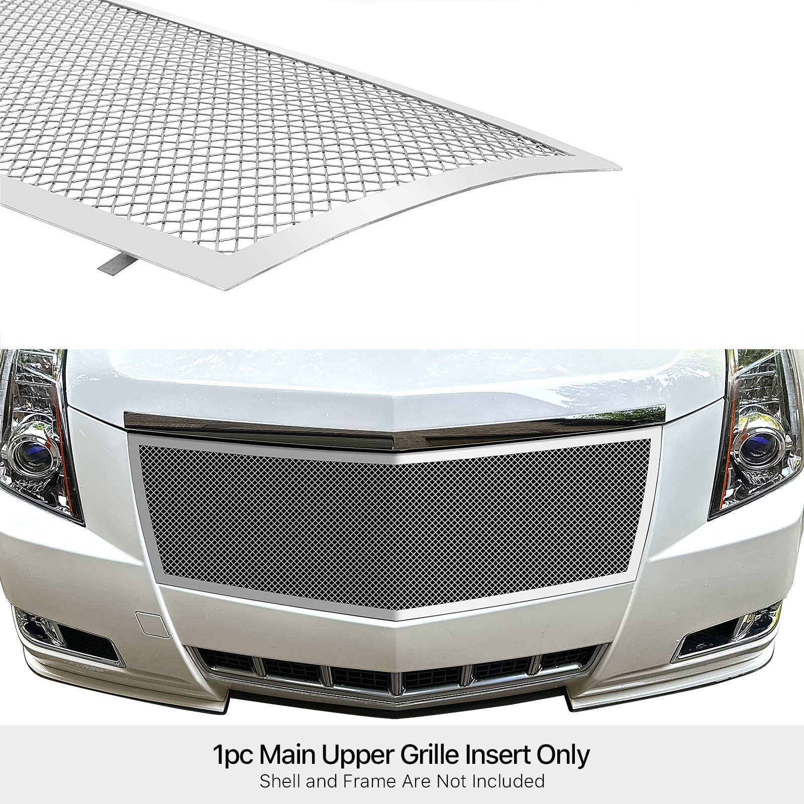 APS Fits 2008-2014 Cadillac CTS Main Upper Stainless Steel Chrome Mesh Grille Insert