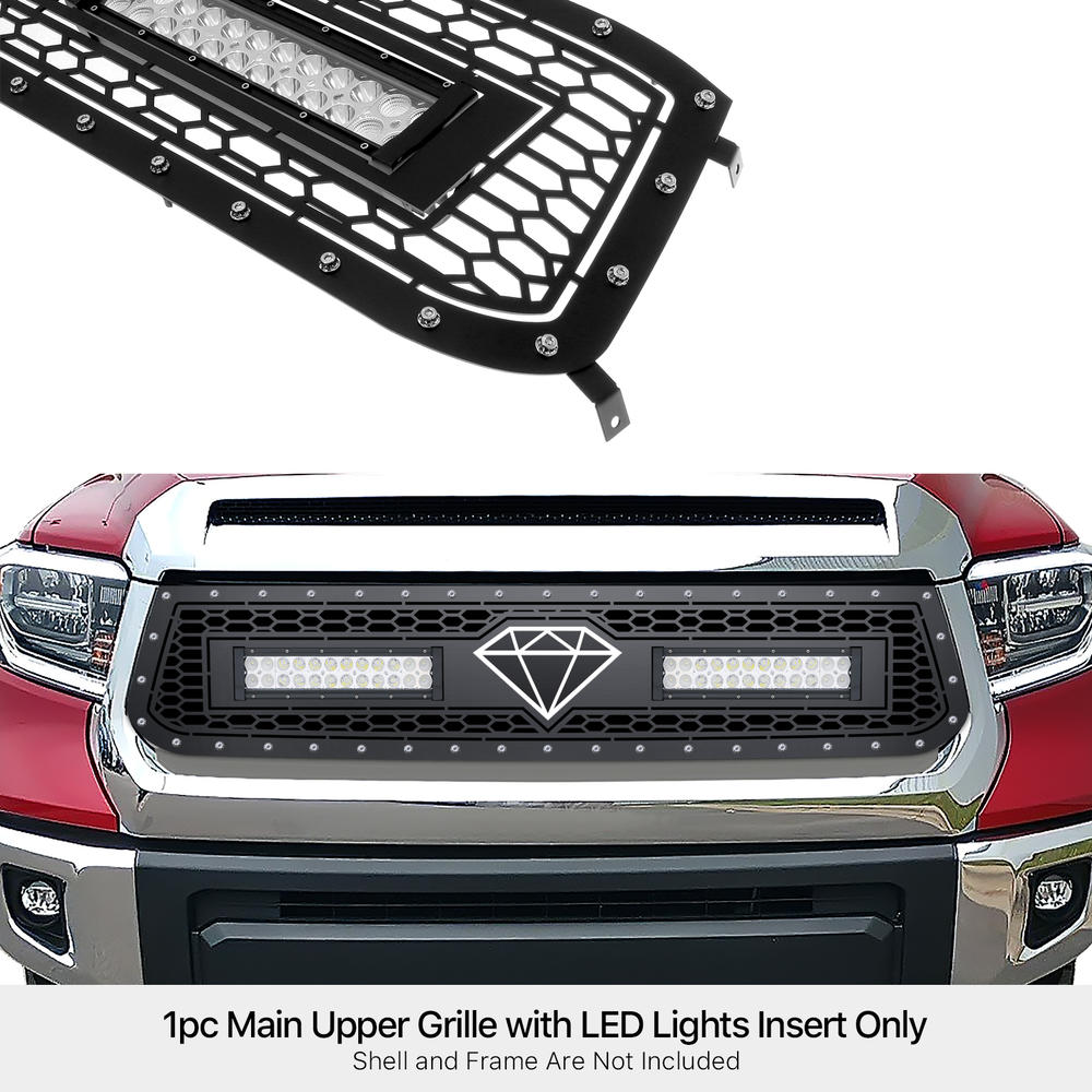 APS Fits 2014-2017 Toyota Tundra Upper Stainless Black Mesh with LED Grille Insert