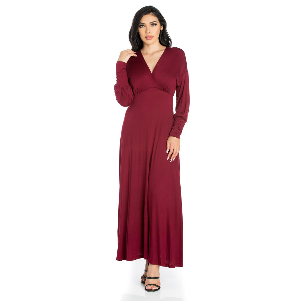 24&#47;7 Comfort Apparel Women's Long Sleeve Empire Maxi Dress