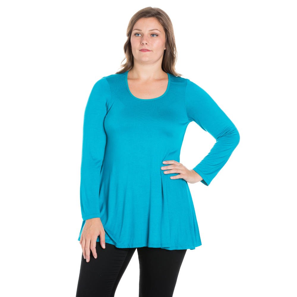 24seven Comfort Apparel Poised Long Sleeve Swing Plus Size Tunic Top