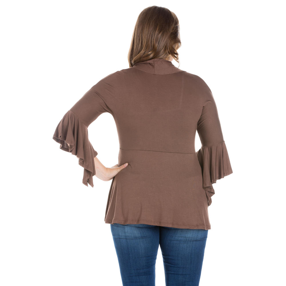 24seven Comfort Apparel Ruffle and Bow Lightweight Plus Size Cardigan