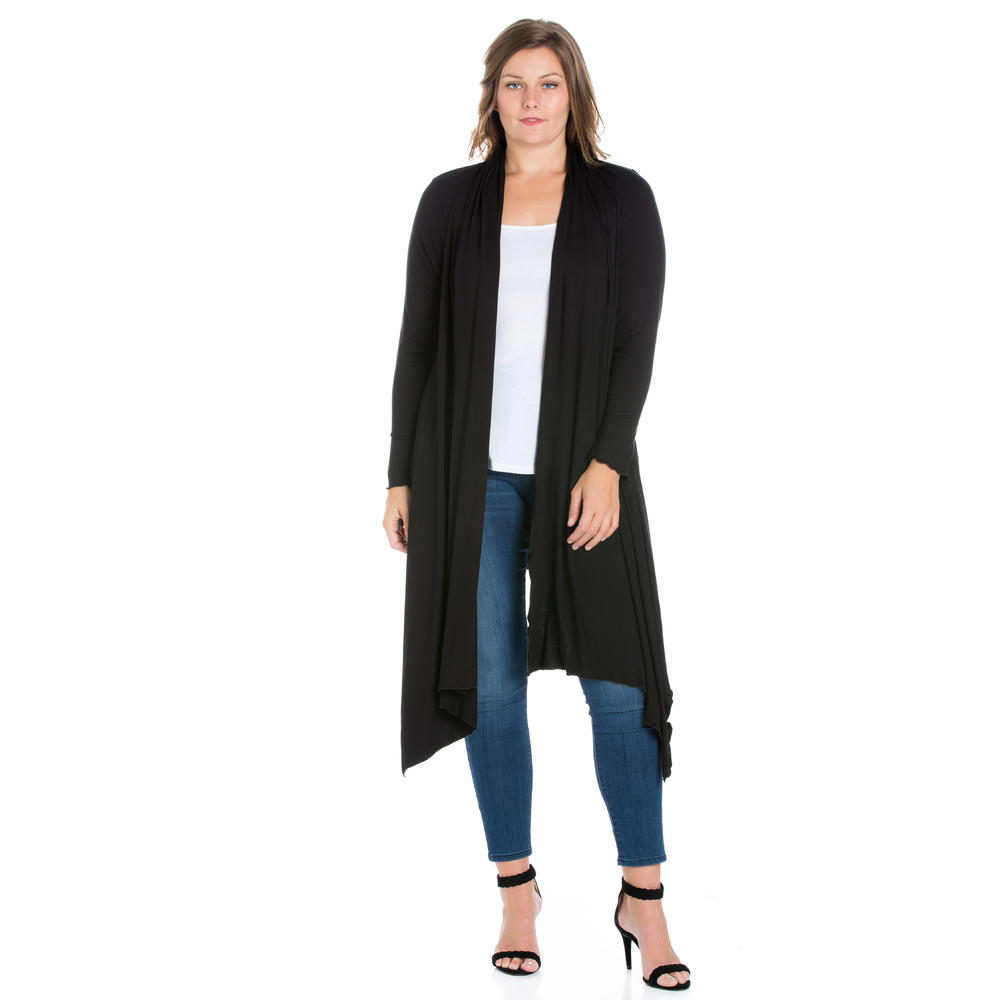 24seven Comfort Apparel Extra Long Open Front Plus Size Cardigan