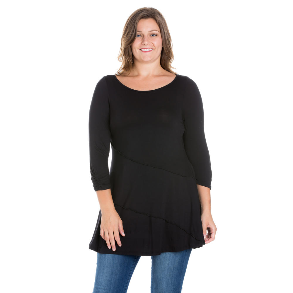 24seven Comfort Apparel Ruched Sleeve Swing Plus Size Tunic Top