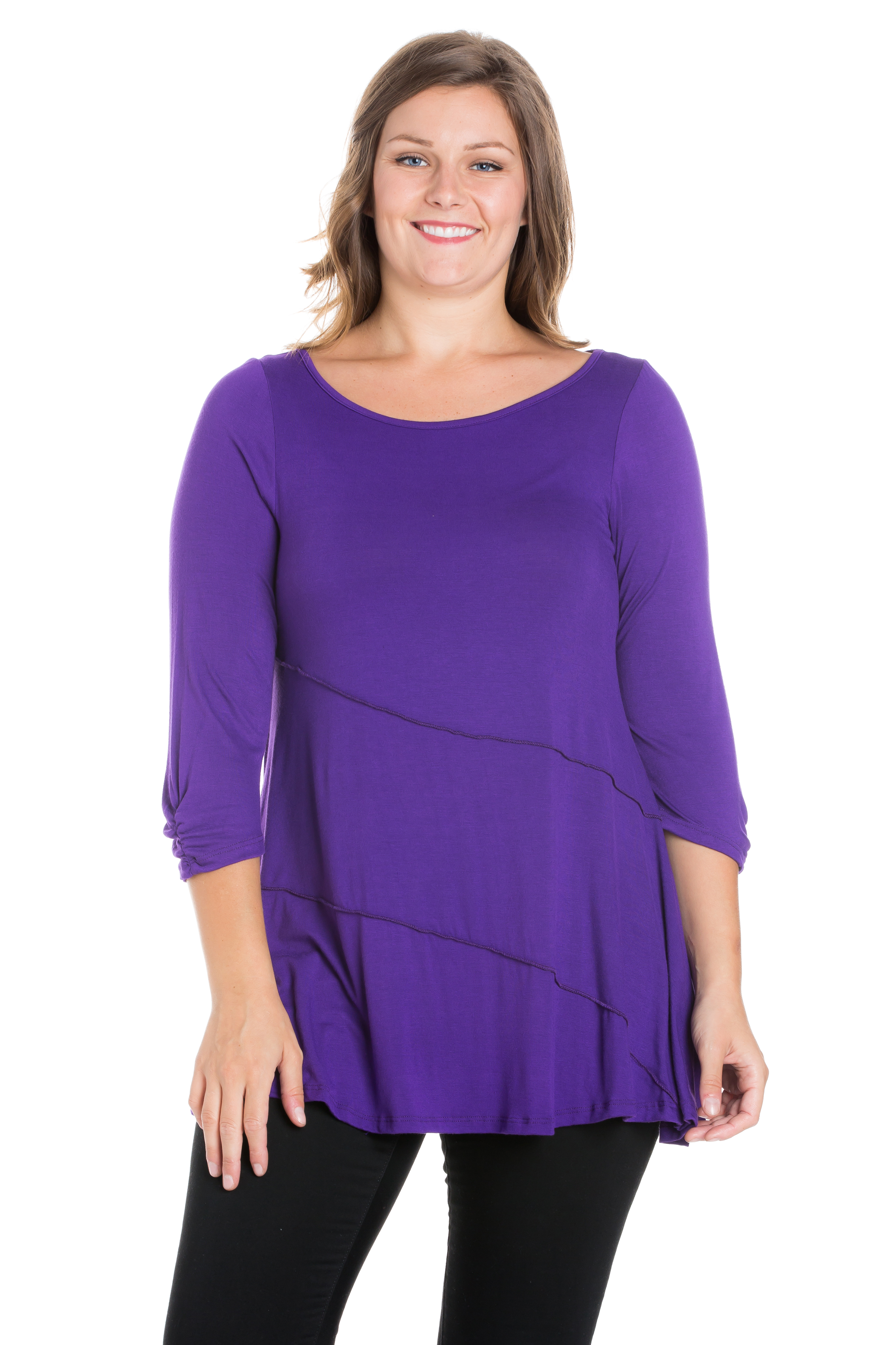24seven Comfort Apparel Ruched Sleeve Swing Plus Size Tunic Top