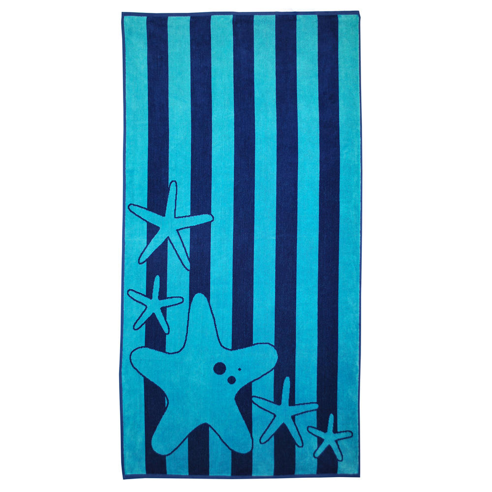 Blue Nile Mills Seafina Starfish Ocean Nautical Cotton Beach Towel Striped Quick Drying Absorbent Oversized Beach Towels Blue 34 in x 64 in