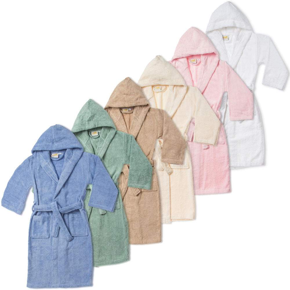 Blue Nile Mills Long Staple Combed Cotton Terry Bathrobe Kids Unisex Girls Boys Hooded Bath Robe