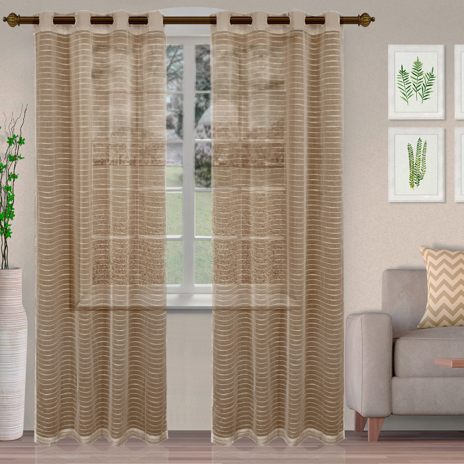 Blue Nile Mills Lightweight Stripe Sheer Grommet Window Curtain Panel Set