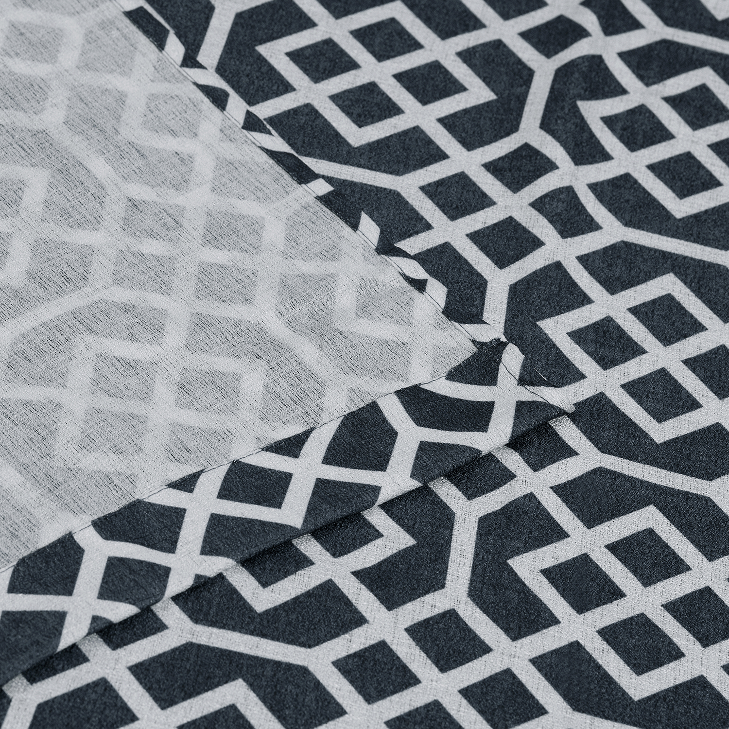 Blue Nile Mills Printed Geometric Trellis Honeycomb Grommet Top Header Sheer Curtain Panel Set