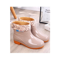 Unomatch Women Flower Pattern Low Tube Non Slip Solid Colored PVC Material Flat Rubber Soled Rain Boots