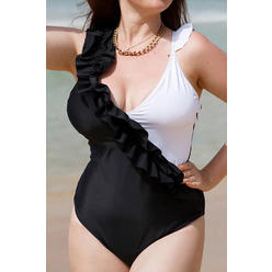 Unomatch Women Plus Vintage Ruffle Tummy Control Bathing Suits Swimwear