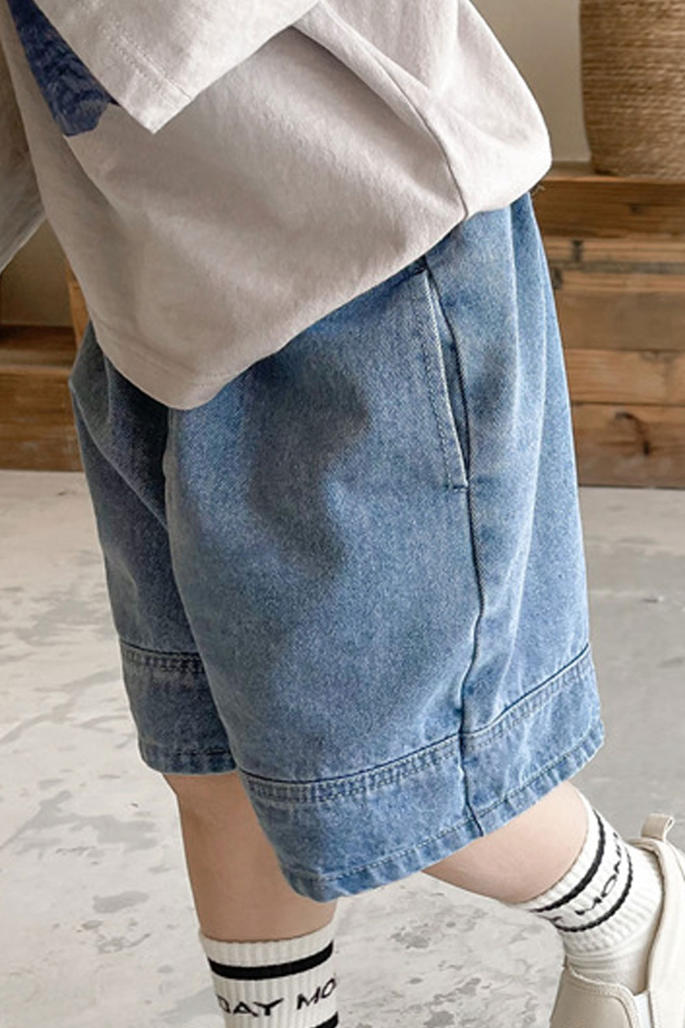 Ketty More Kids Boys New Fashionable High Waist Elastic Belt Solid Color Pattern Sports Style Summer Trendy Casual Five-Point Pants Denim S