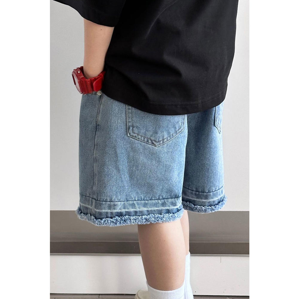 Ketty More Kids Boys New Fashion Middle Waist Elastic Belt All-Match Solid Color Trendy Summer Denim Shorts