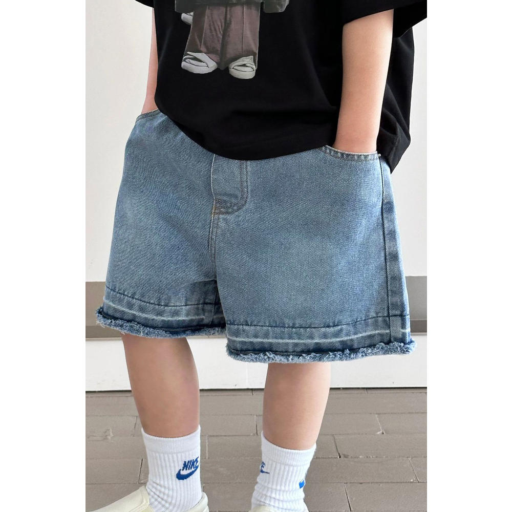 Ketty More Kids Boys New Fashion Middle Waist Elastic Belt All-Match Solid Color Trendy Summer Denim Shorts
