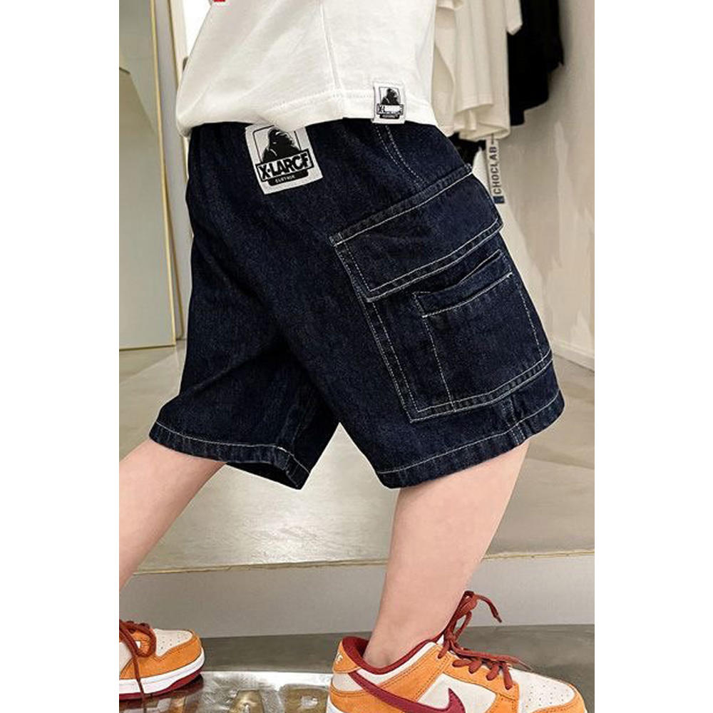 Unomatch Kids Boys New Fashionable Waistband Half-Assed Elastic Belt Tidal Range Solid Color Pattern Summer Trendy Casual Big Pockets Too