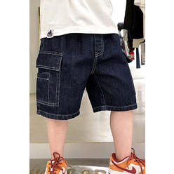 Unomatch Kids Boys New Fashionable Waistband Half-Assed Elastic Belt Tidal Range Solid Color Pattern Summer Trendy Casual Big Pockets Too