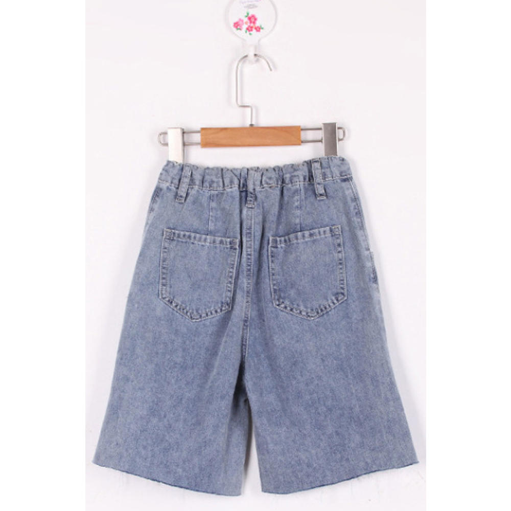 Unomatch Kids Girls New Trendy Street Style High Waist Loose Casual Five-Point Pants Straight Wide Thin Section Summer Denim Shorts