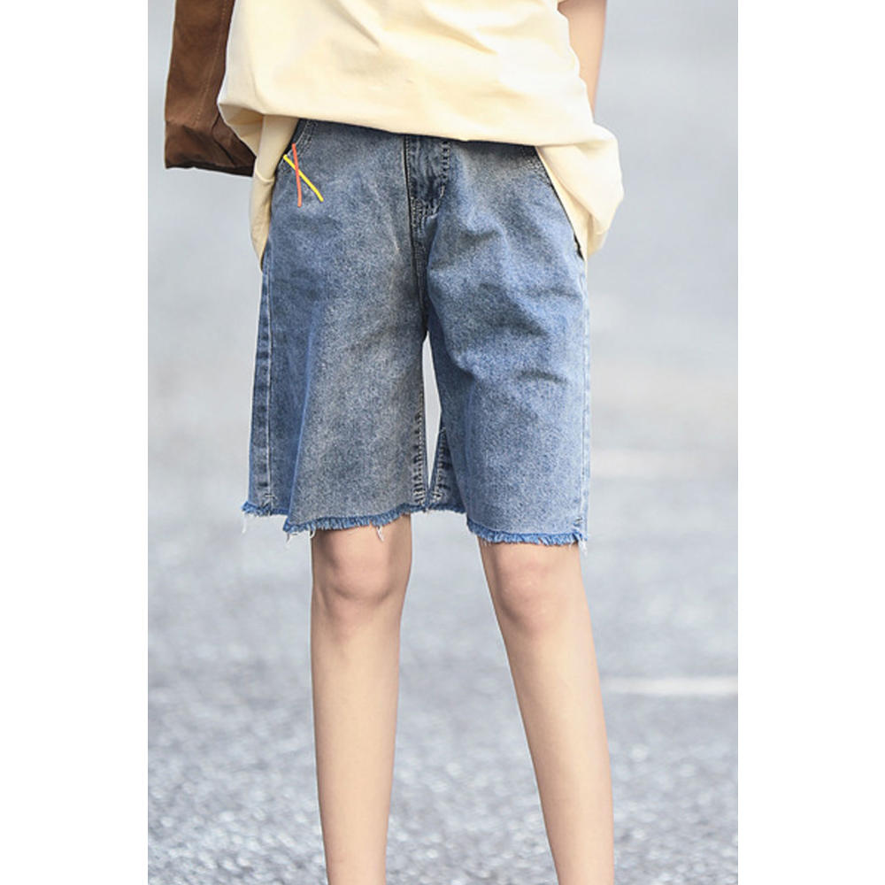 Unomatch Kids Girls New Trendy Street Style High Waist Loose Casual Five-Point Pants Straight Wide Thin Section Summer Denim Shorts