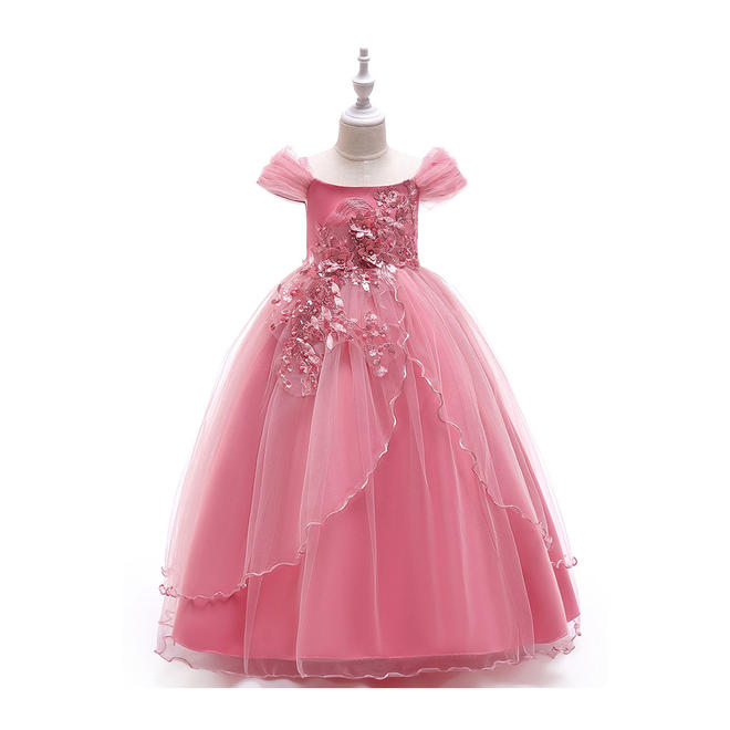 Unomatch Kids Girls Lace Decorated Pleated Long SKirt Party Dress