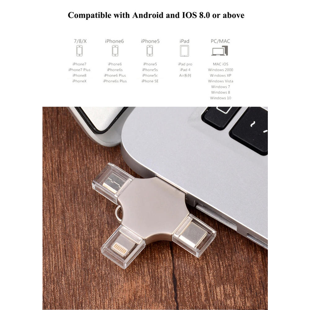 Tom Jason Metal cross mobile phone USB flash drive four-in-one suitable for Apple Huawei type-c Android computer universal USB flash drive