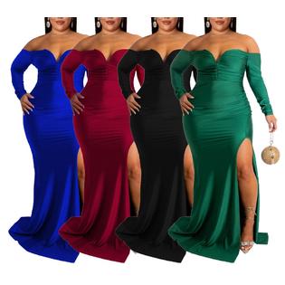 Unomatch Plus Size Women's V-Neck Slit Long Dress Solid Color Bodycon Nightclub Maxi Dress for Unomatch Plus Size Women's V-Neck Slit Long Dress Solid Color Bodycon Nightclub Maxi Dress for