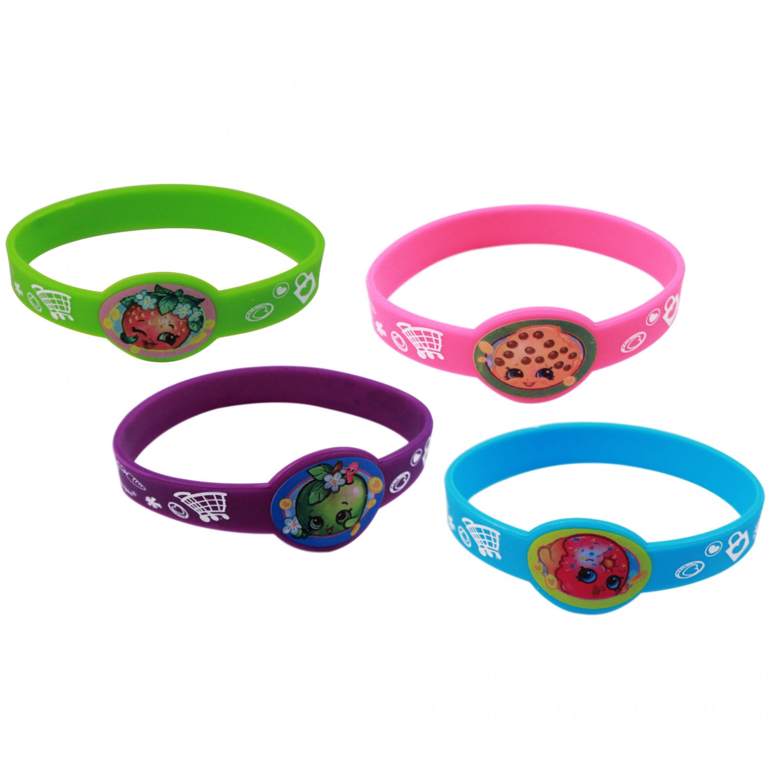 KidPlay Products 4pc Shopkins Stretchy Silicone Bracelets Gift Set D'Lish Donut Apple Blossom