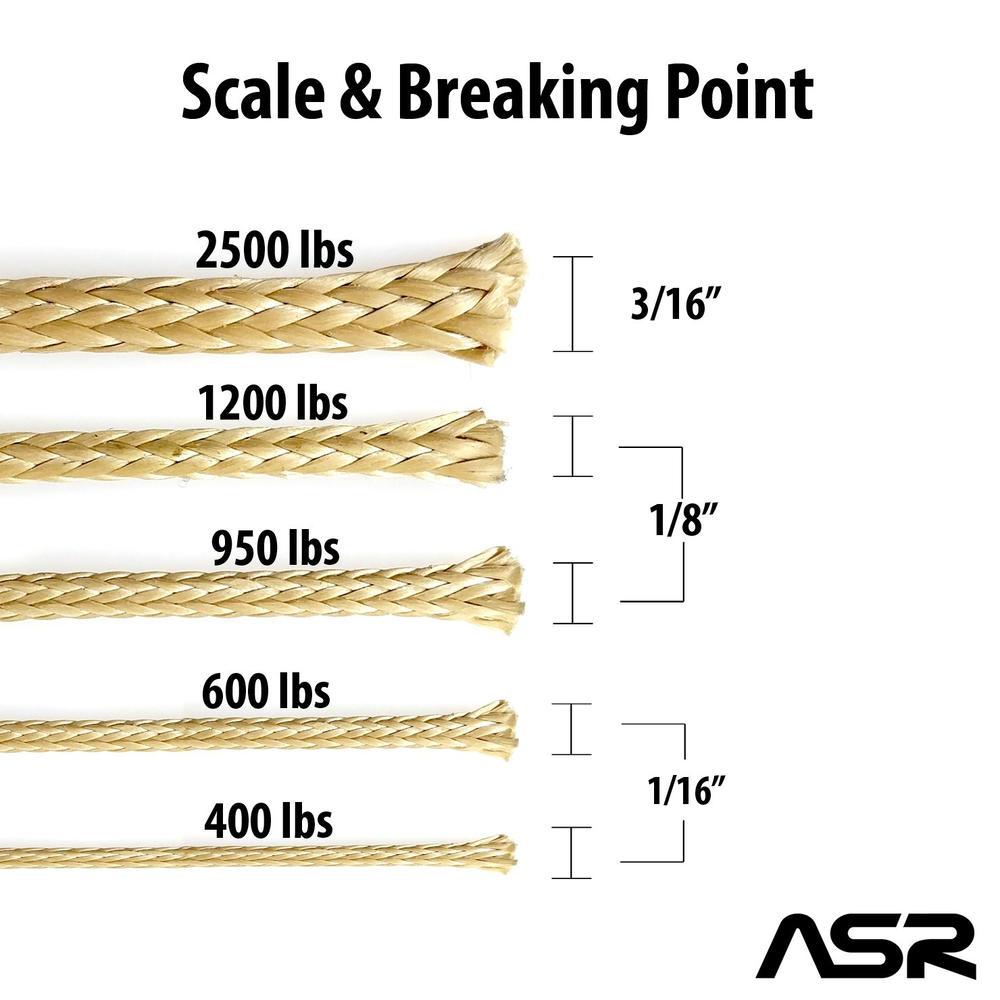 ASR Outdoor Technora Composite Survival Rope 1200lb Breaking Strength 100ft Tan