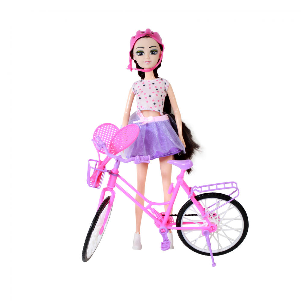 TychoTyke Blonde Fashion Doll Playset With Blue Pink Bike And Sports Equipment Tennis Rackets - Purple
