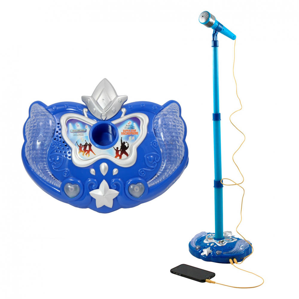 KidPlay Products Kids Karaoke Microphone Adjustable Stand Pop Star Musical Toy - Blue