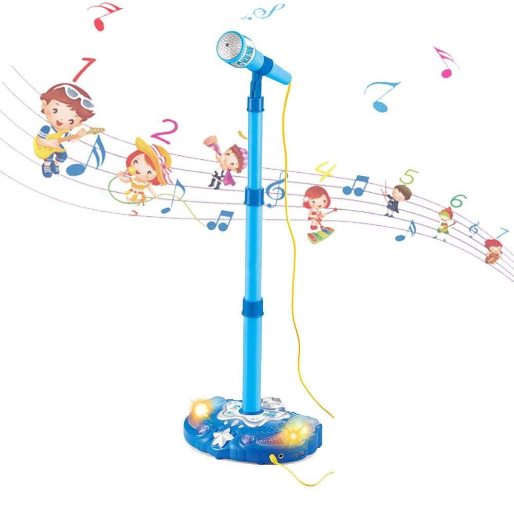KidPlay Products Kids Karaoke Microphone Adjustable Stand Pop Star Musical Toy - Blue